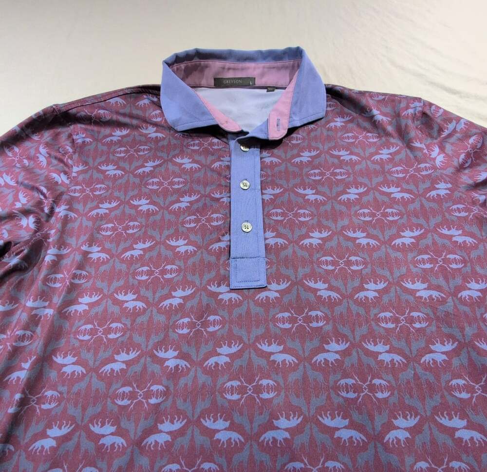 Greyson Wolf Labyrinth Polo Size L Purple Golf Shirt #Golf